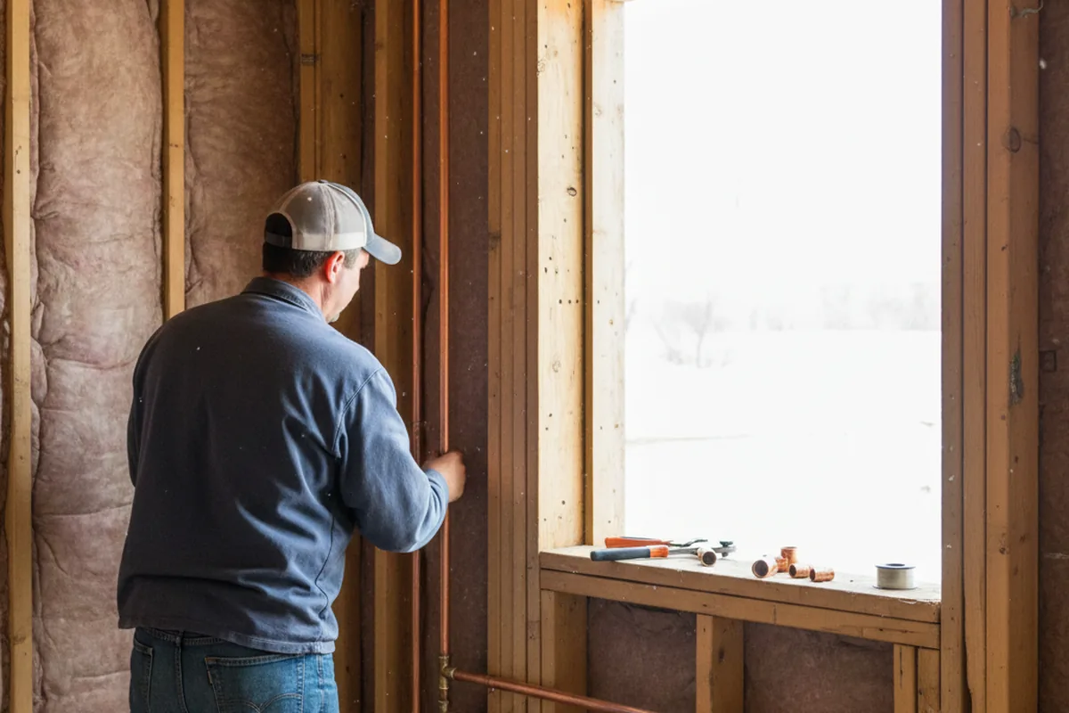 Licensed plumber running new copper supply lines in a Muncie home